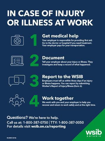In Case Of Injury Poster Form 82 Wsib