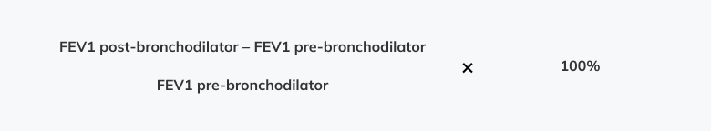 FEV1 post-bronchodilator minus FEV1 pre-bronchodilator divided by FEV1 pre-bronchodilator and multiplied by 100%
